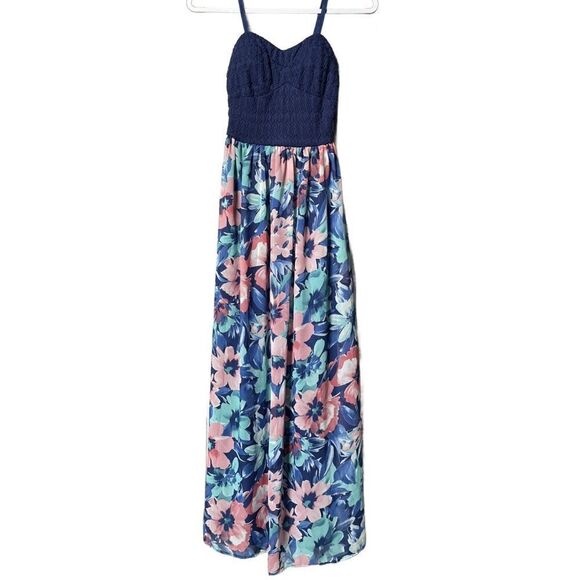 Lily Rose Maxi Dress w/Knit Top & Lined Floral Chiffon Skirt (Size: XS) - Picture 6 of 11